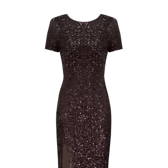 NEW DRESS THE POPULATION Natasha Midi Dress Sequin Mocha Size Small - Picture 1 of 7